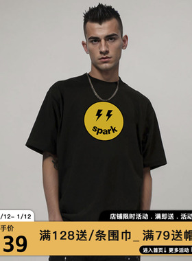 MIRACLE KILLxSPARK INFINITE联名款2025闪电笑脸印花宽松短袖T恤