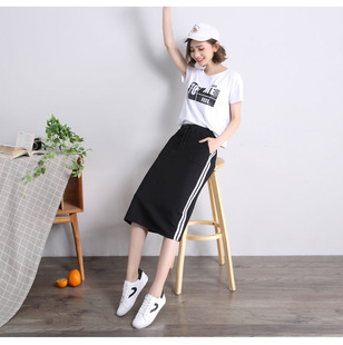 大码休闲半身弹力纯棉一步裙开叉直筒过膝中长秋季新款学生显瘦
