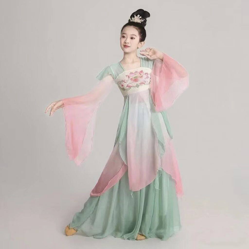 秀迪熊女古典舞演出服中国风汉唐采莲飘逸纱衣儿童舞蹈服装