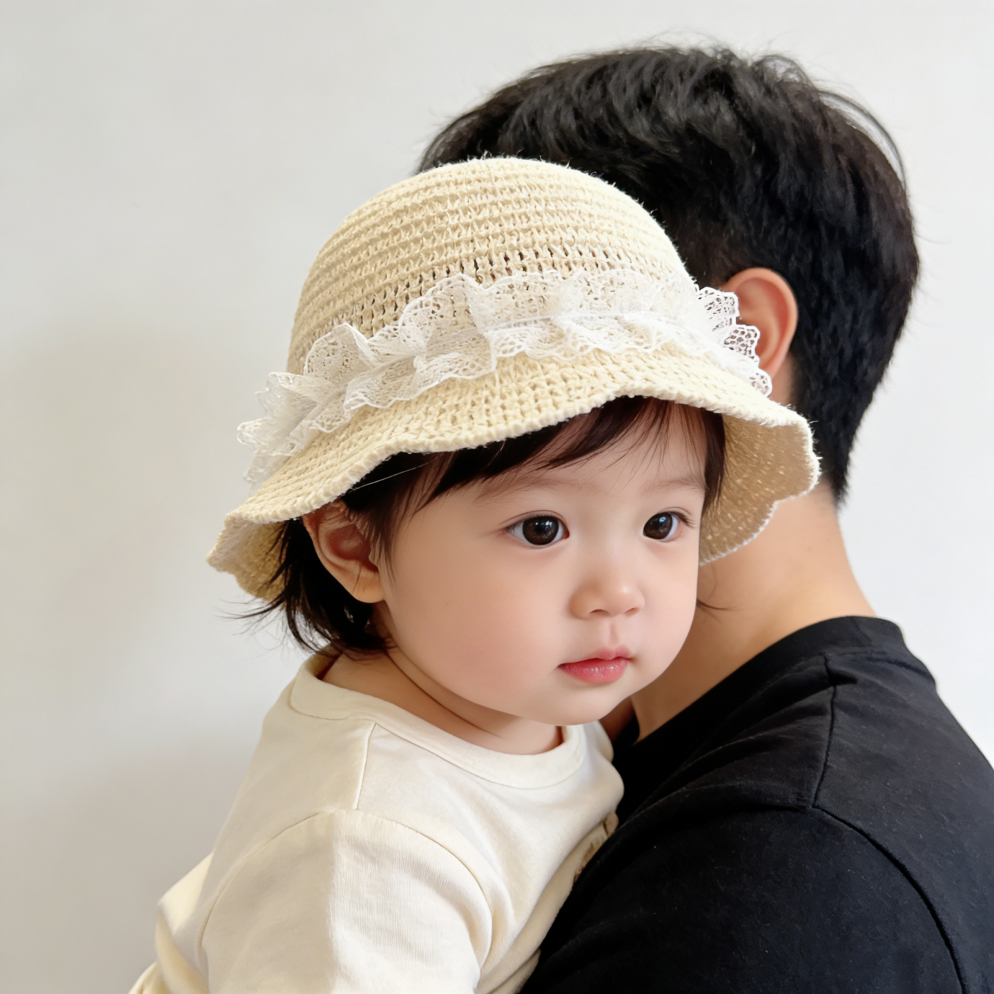宝宝帽子春夏款草帽韩版蕾丝花边遮阳帽防晒帽婴幼儿草编盆帽可爱