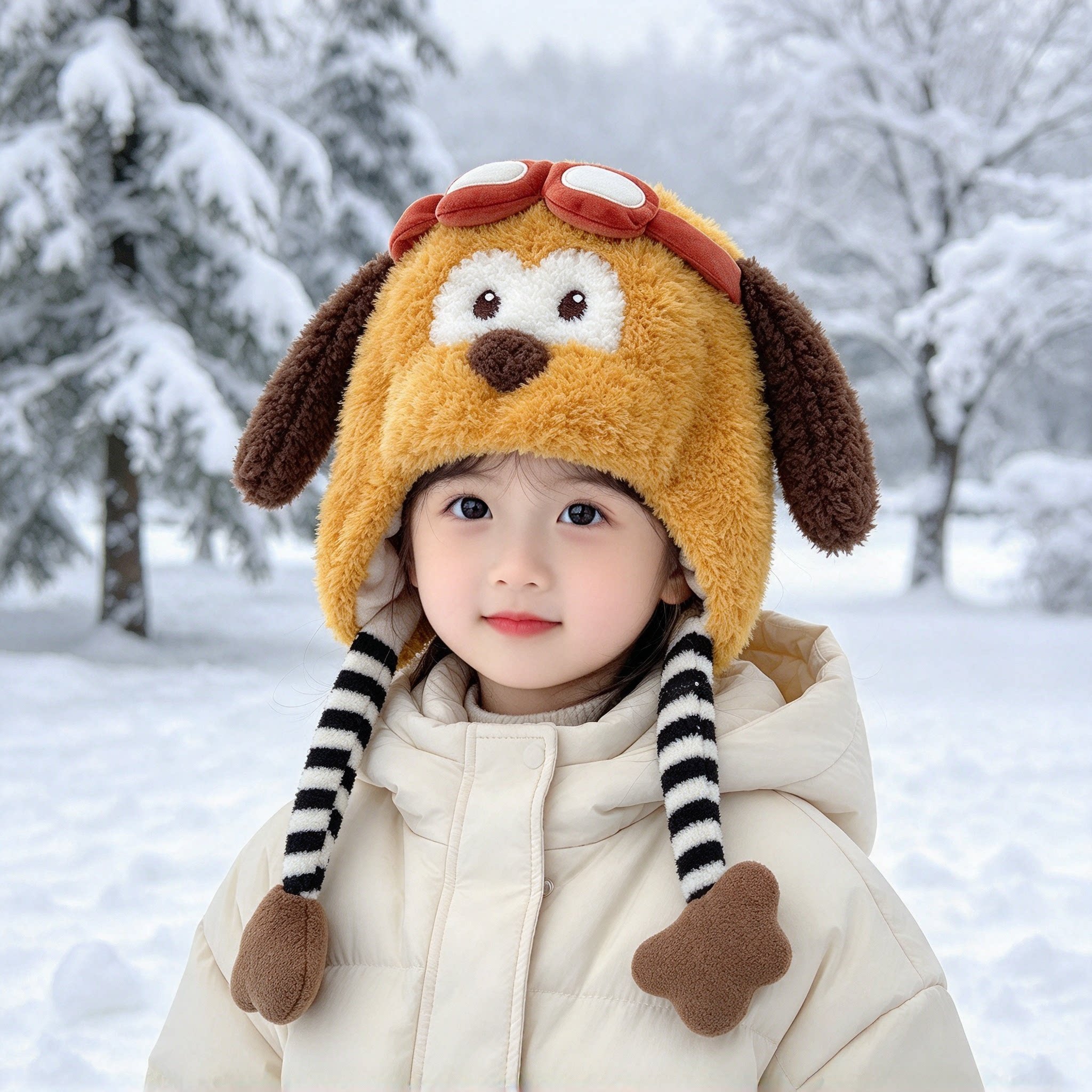 儿童卡通可爱眼镜小狗飞行帽子女加厚保暖防寒滑雪护耳毛绒雷锋帽