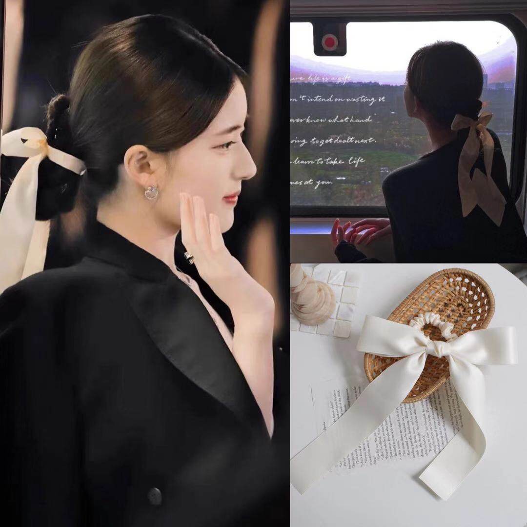 赵露思同款发带奶白色蝴蝶结飘带发圈皮筋法式浪漫气质发饰女网红