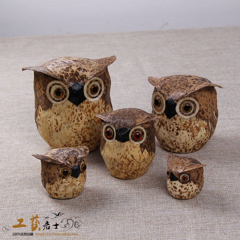 猫头鹰竹工艺储钱罐禅意包邮茶玩
