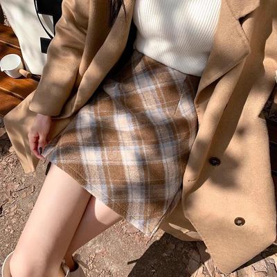 格子毛呢半身裙休闲A字短裙