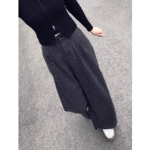 小个子慵懒风复古格子休闲阔腿裤女冬加绒2025新款大码胖mm直筒裤