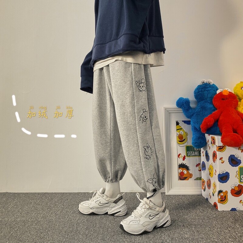 2021港风新款男士加绒加厚宽松抽绳束脚休闲裤卫裤K412/P45图片
