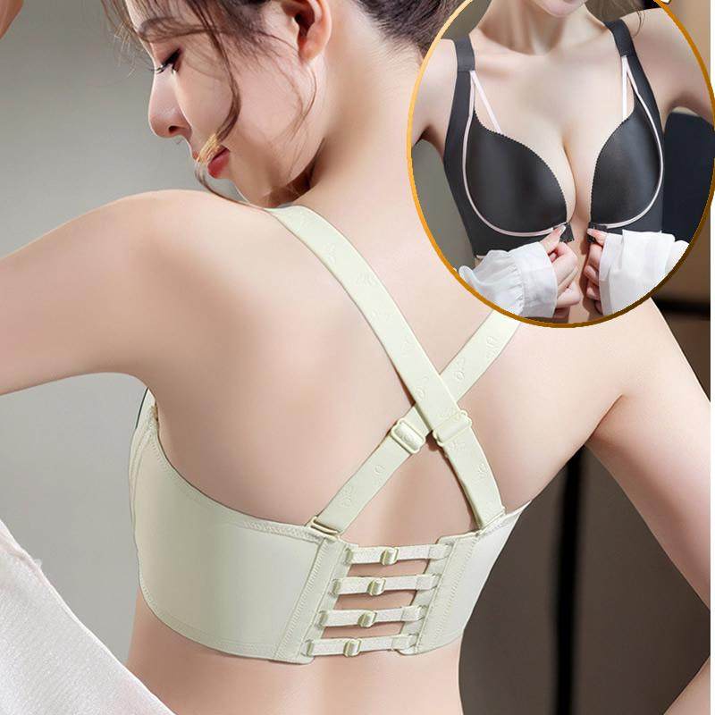 美背内衣后背交叉宽肩带大码前扣文胸罩小胸聚拢收副乳防溜肩不掉