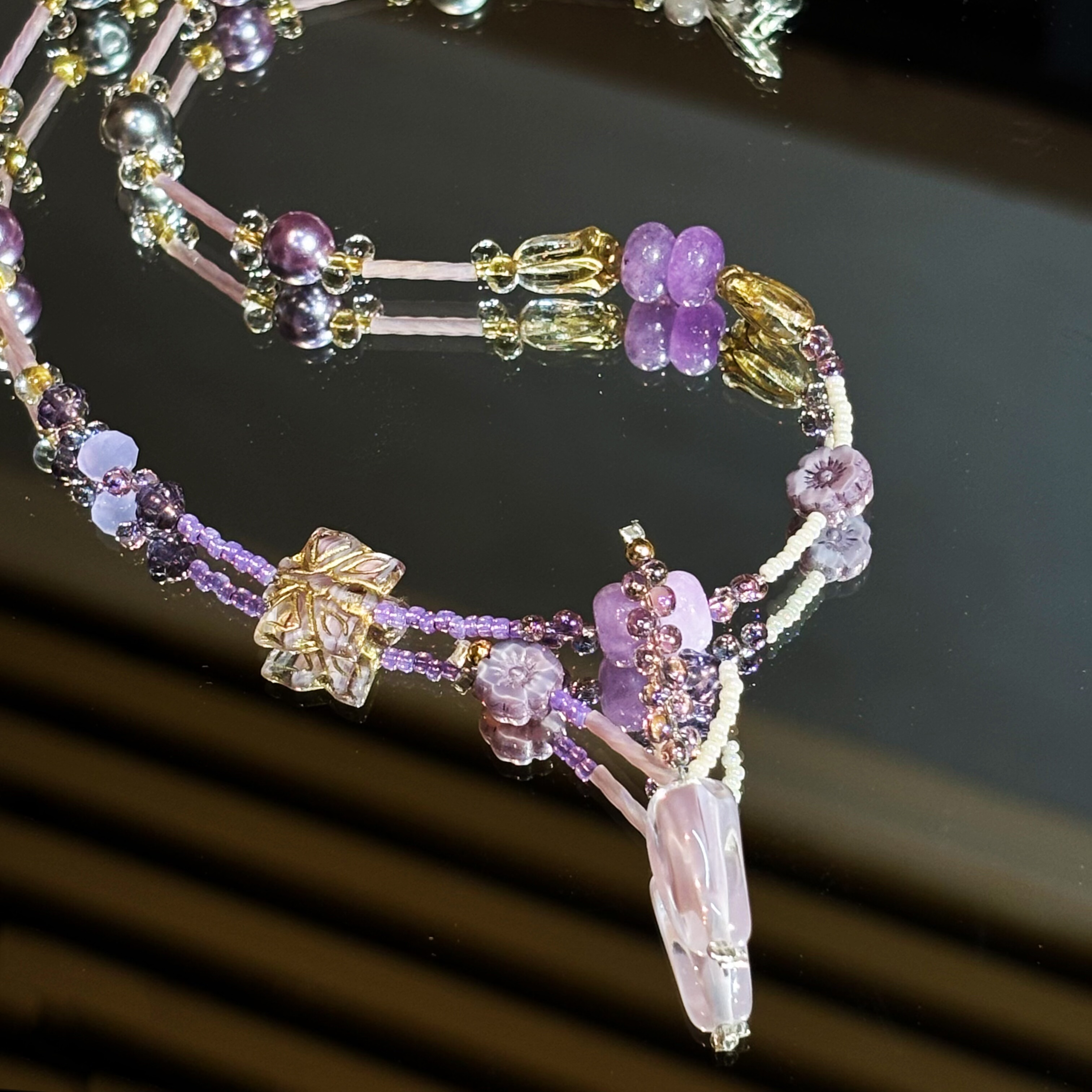 紫鸢原创设计手工琉璃项链森系古典项链45cm复古款原创设计小众美