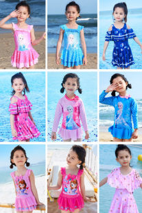 迪士尼儿童泳衣 游泳衣 女孩可爱冰雪奇缘公主艾莎连体群式