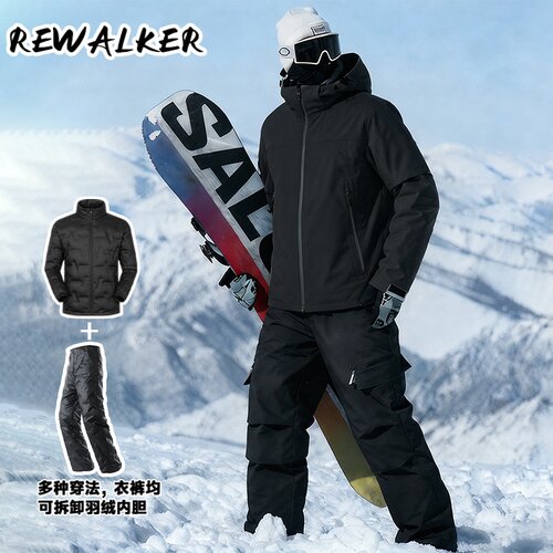 冲锋衣裤套装男女秋冬季三合一连帽户外防风防水登山大码滑雪服