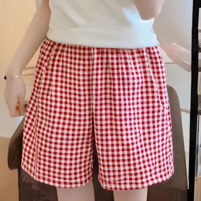 2025新款大码薄款睡裤短裤阔腿显瘦格子夏季宽松休闲家居休闲裤女