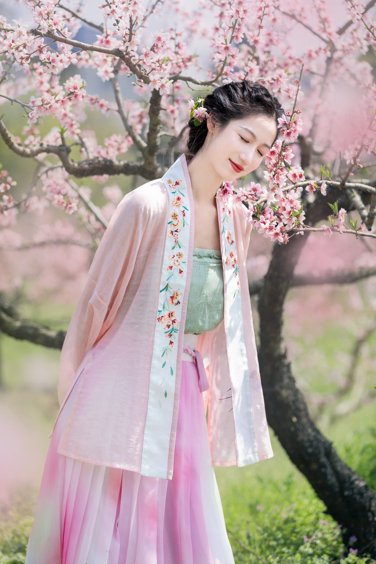 写意画境系列之 桃花小景宋制直领对襟衫/百迭裙