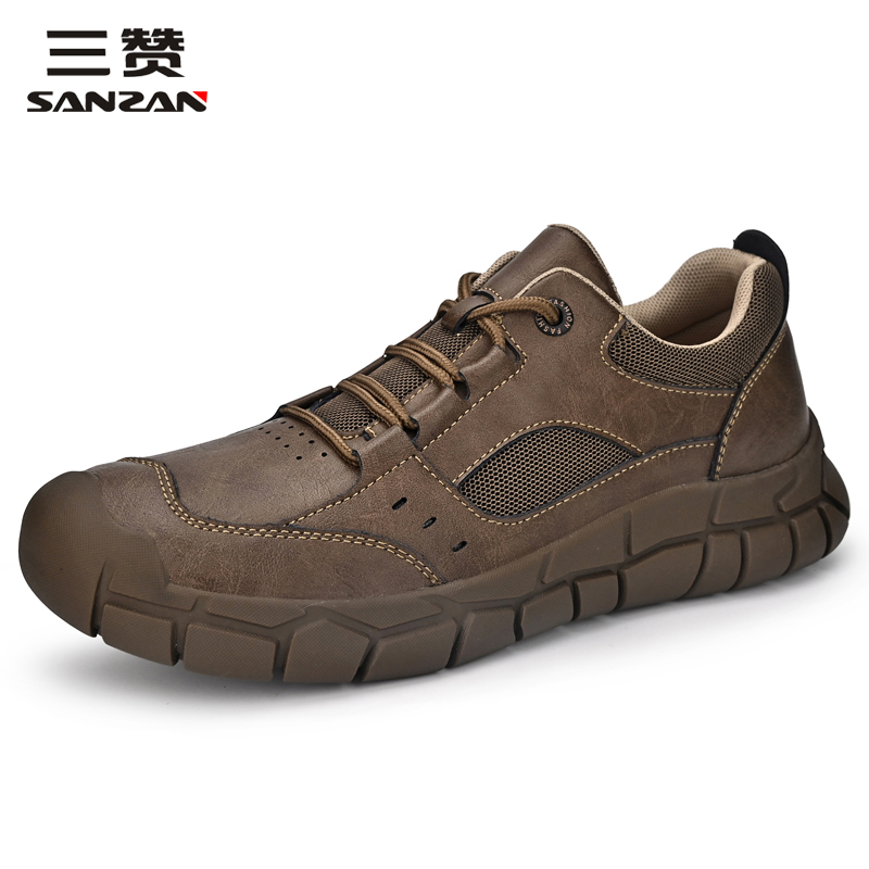三赞纯牛皮男鞋软底软面运动休闲鞋青年潮流百搭户外上班工作皮鞋