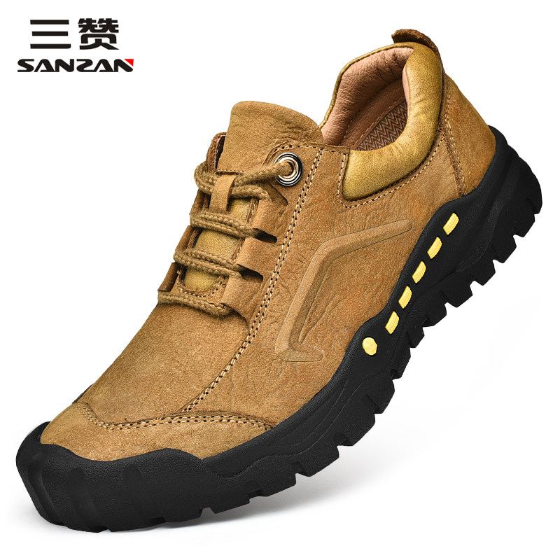 三赞男鞋真皮透气防水防滑运动登山鞋男士厚底耐磨户外休闲徒步鞋