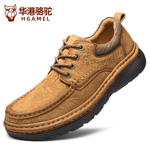 华港骆驼男鞋头层牛皮户外休闲工装鞋低帮马丁鞋潮英伦风大头皮鞋
