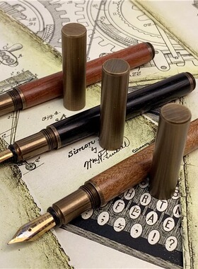 11.5cm做旧短款便携无夹式实木手作复古钢笔日用书写练字学生钢笔