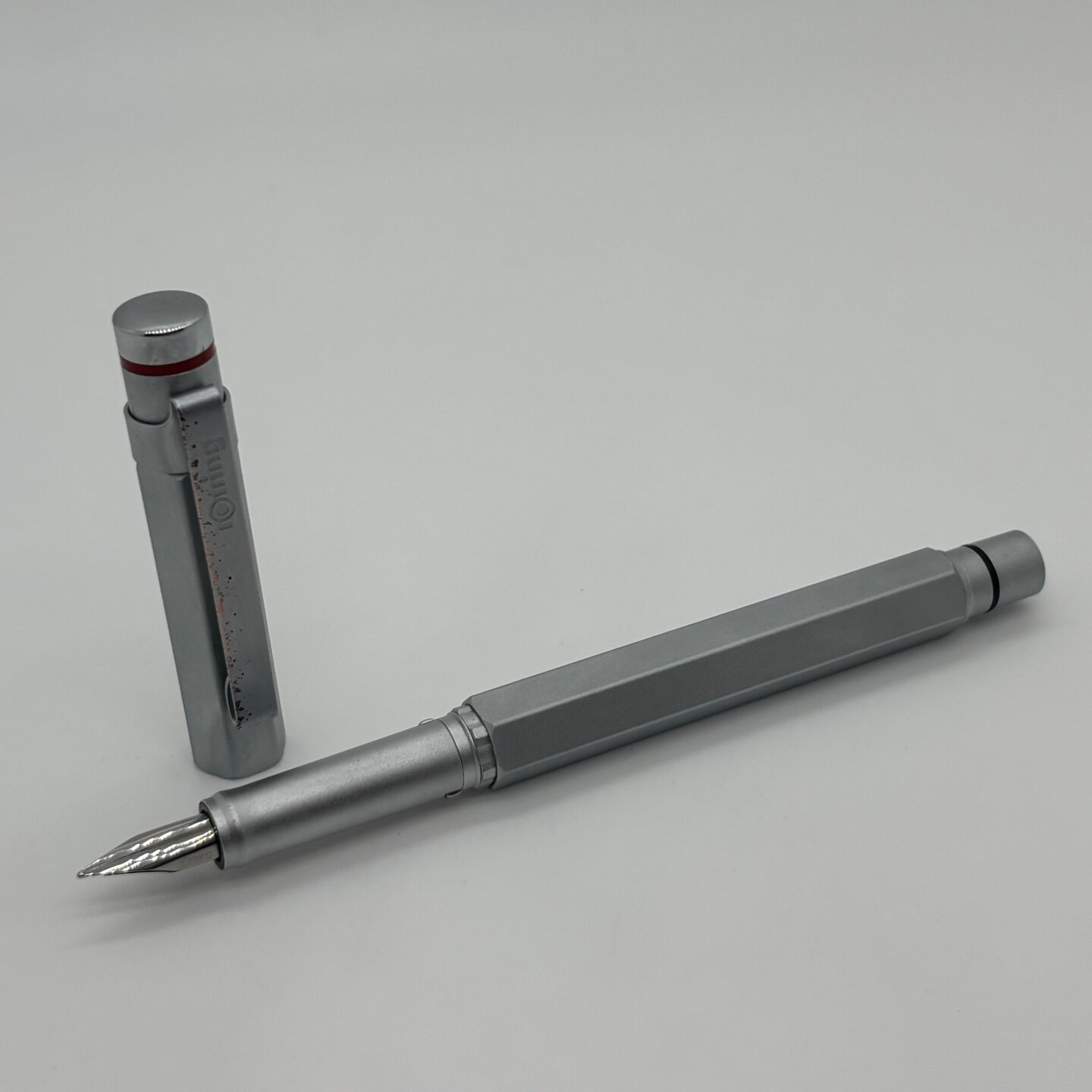 笔夹粘墨绝版老款1980年代Rotring红环NEWTON全金属M钢尖钢笔