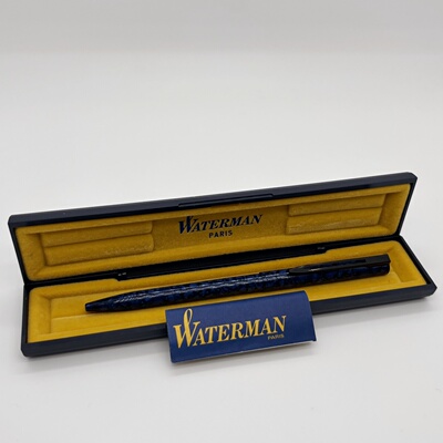 中古老款80年代法国WATERMAN威迪文蓝色大理石纹按压出芯圆珠笔