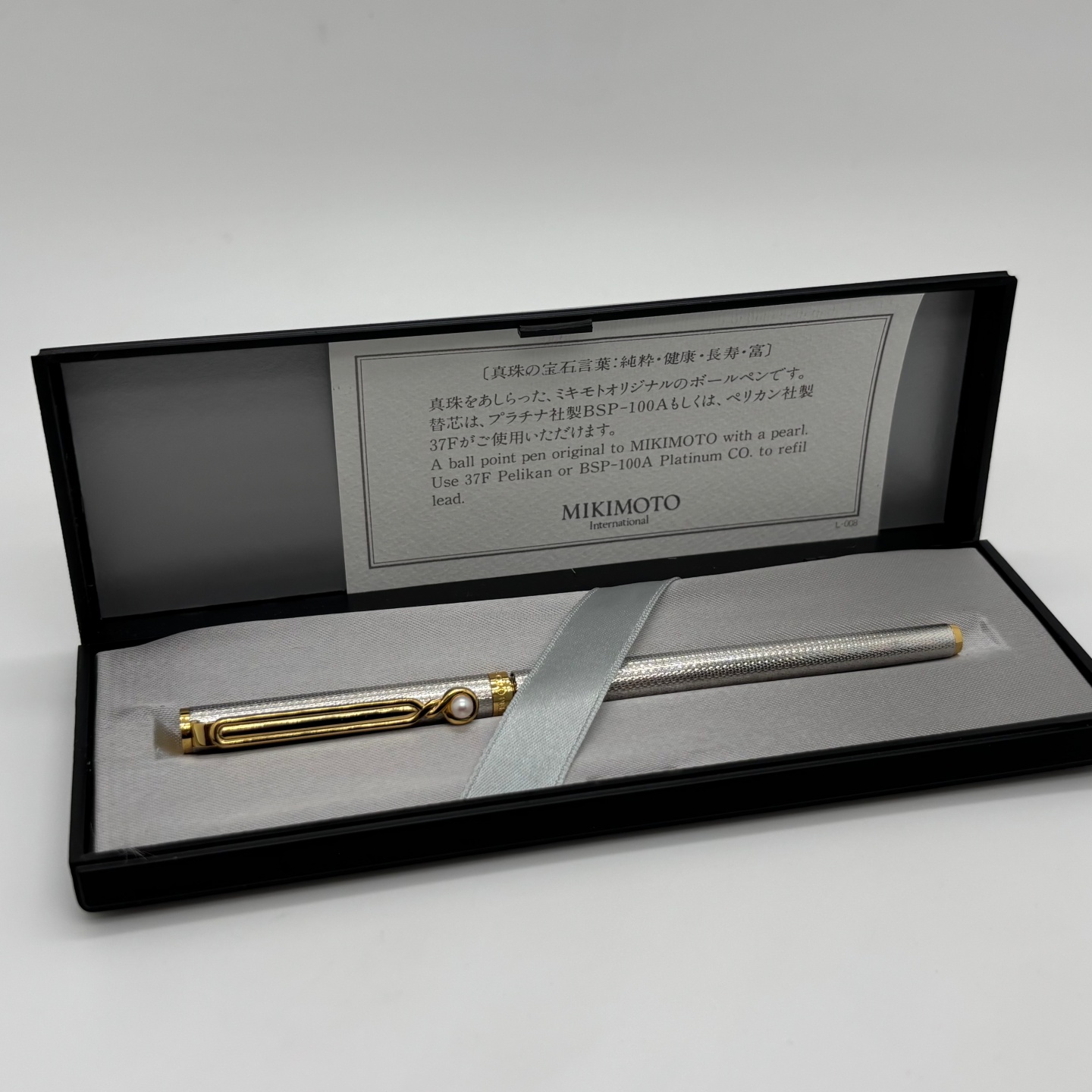 绝版老款日本MIKIMOTO御木本天然淡水珍珠拔帽式金属圆珠笔