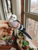 百鸟集原创设计 头饰发夹胸针肩章 肥啾银喉长尾山雀仿真小鸟