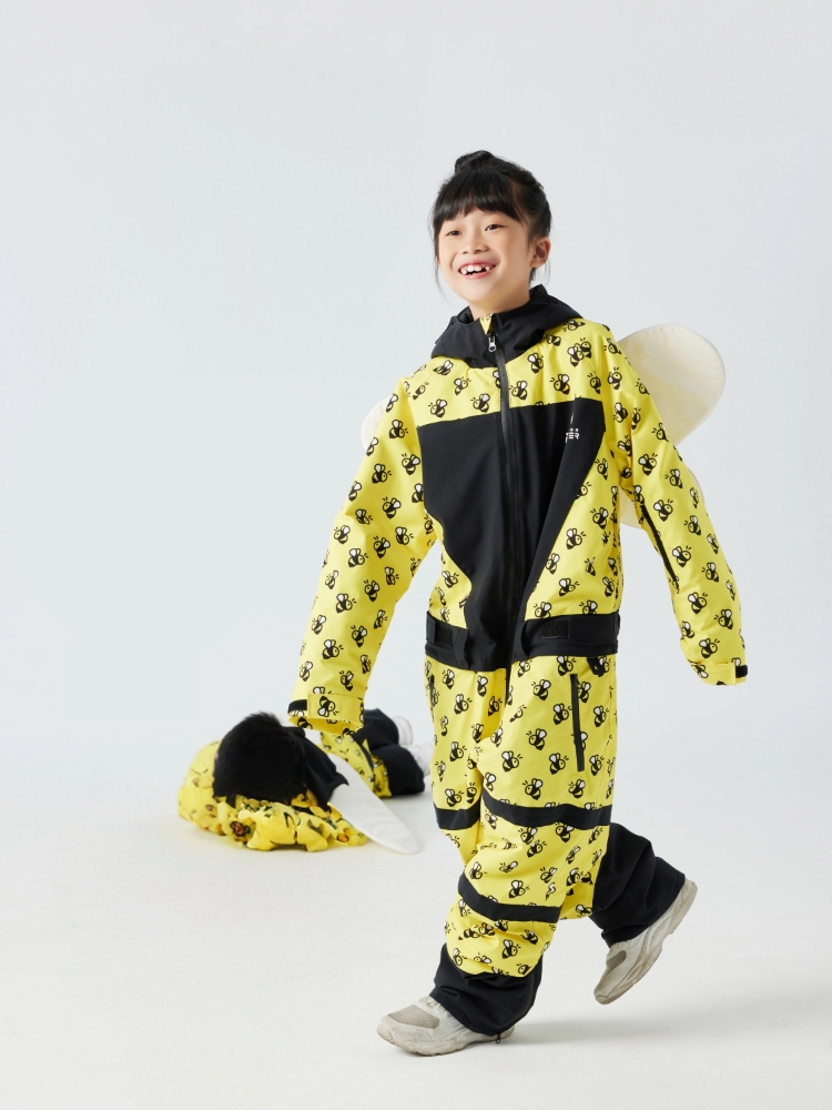 小蜜蜂儿童连体滑雪服保暖防水