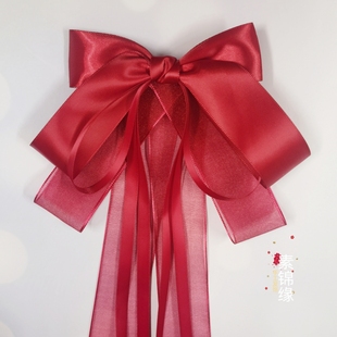 蝴蝶结长飘带发夹古风演出头饰公主后脑勺披肩发饰团队表演头花