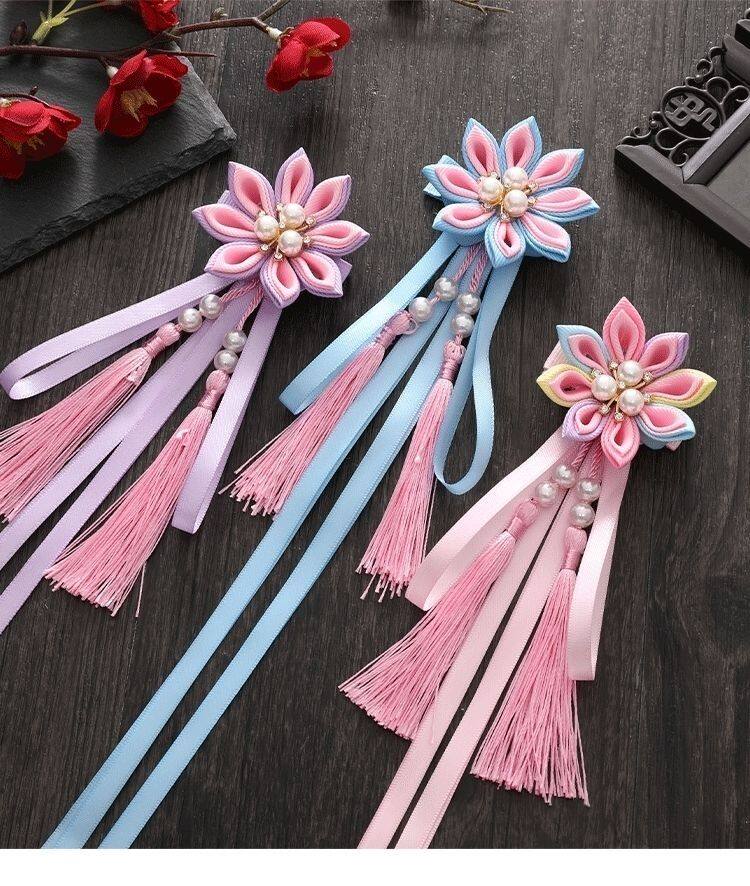 六一儿童节头饰汉服发饰对夹幼儿园表演头花生日礼物流苏飘带发夹