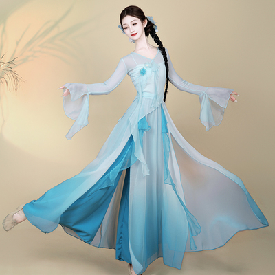 古典舞纱衣渐变色飘逸舞蹈练功女