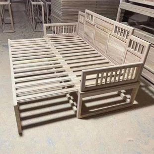 新中式推拉罗汉床白茬北榆木全实木罗汉塌简约实用休闲沙发床白胚