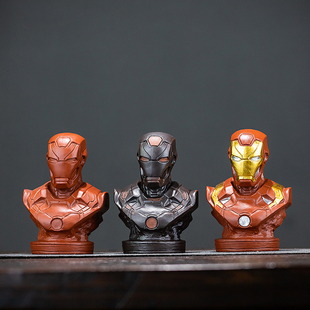 紫陶漫威钢铁侠胸像茶宠摆件可养陶瓷茶玩茶具配件茶桌装饰品