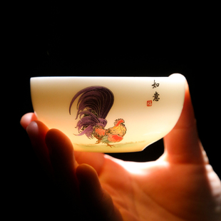 中国白羊脂玉瓷描金鸡缸杯成化鸡缸杯斗彩仿古单杯主人杯品茗杯