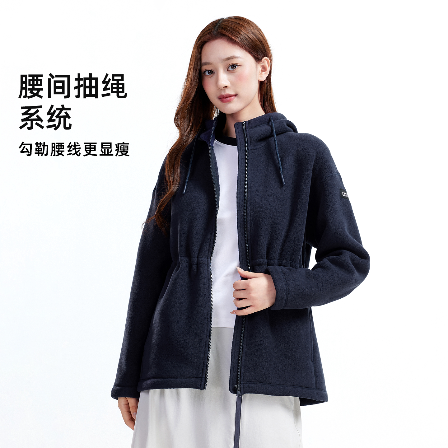 骆驼抓绒衣外套女装收腰显瘦2026秋冬新款加绒保暖连帽休闲外套