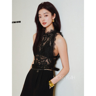 Moss烨 〓设计师〓 内搭币备 精致黑色睫毛蕾丝背心