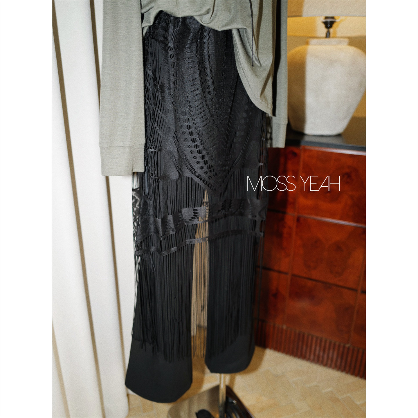 Moss烨 〓设计师〓复古蕾丝网纱长流苏 叠穿半身裙