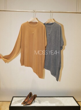 Moss烨〓设计师〓进口扬子纱 单边不对称长阔版斗篷羊毛针织衫
