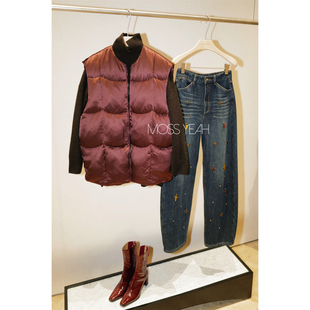 Moss烨 现货〓设计师〓酒红桑蚕丝鹅绒 拉链廓形羽绒马甲