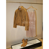 Moss烨 松紧腰半身裙 复古腰果花 设计师 做旧暖杏