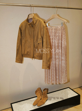 Moss烨 〓设计师〓做旧暖杏 复古腰果花 松紧腰半身裙