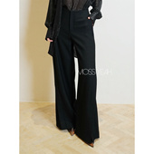Moss烨 黑色开叉错落腰羊毛混纺阔腿裤 现货 设计师