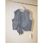 现货 设计师 双面灰 Moss烨 一粒扣阔版 造型澳毛马甲附挂脖手套