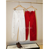 设计师 侧边石头钉珠水钻装 饰 Moss烨 弯刀斜纹牛仔裤 两色c