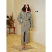 开叉拉链长裙 Moss烨 高腰蝙蝠袖 设计师 连帽夹克 双面双色羊毛