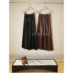 下摆立体木耳边九分阔腿皮裤 Moss烨 复古甜酷风