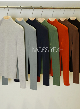 Moss烨 1OO绵羊毛 高支高弹 半高领无缝一体打底衫七色