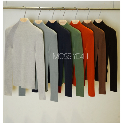 Moss烨 1OO绵羊毛 高支高弹 半高领无缝一体打底衫七色