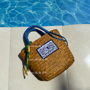 现货！芒市同款多巴胺手提彩色大象草编包编织包沙滩度假小手提包