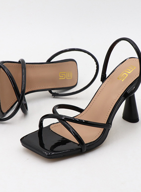 2024新款夏季性感外穿方头细带性感高跟鞋韩版百搭纯色大码女凉鞋