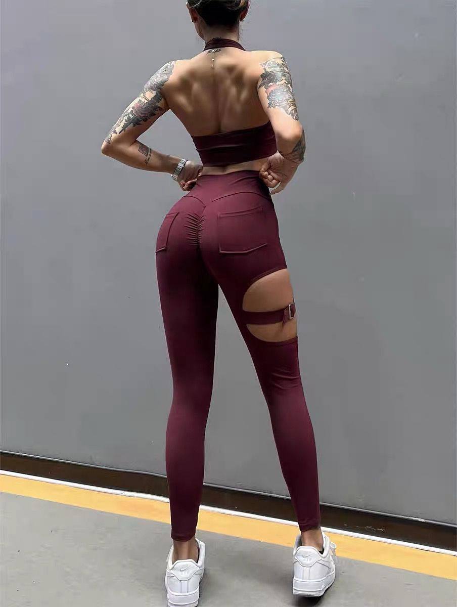 爆款性感瑜伽运动跑步口袋长裤女速干金属扣镂空洋气紧身健身裤,运动服/休闲服装,健身裤,淘宝优惠券,粉丝福利购,淘宝优惠卷