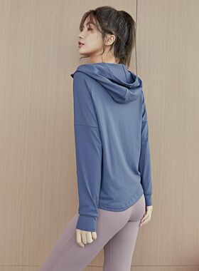 瑜伽服女上衣连帽帅气拉链开衫夹克跑步速干健身长袖宽松运动外套