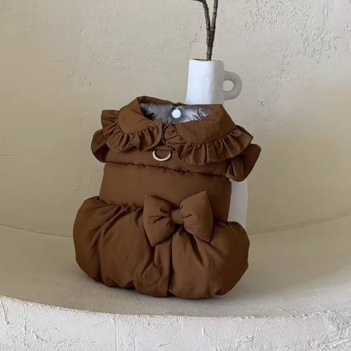 猫咪小型狗狗衣服宠物秋冬公主蝴蝶结裙子棉衣秋冬装牵引保暖